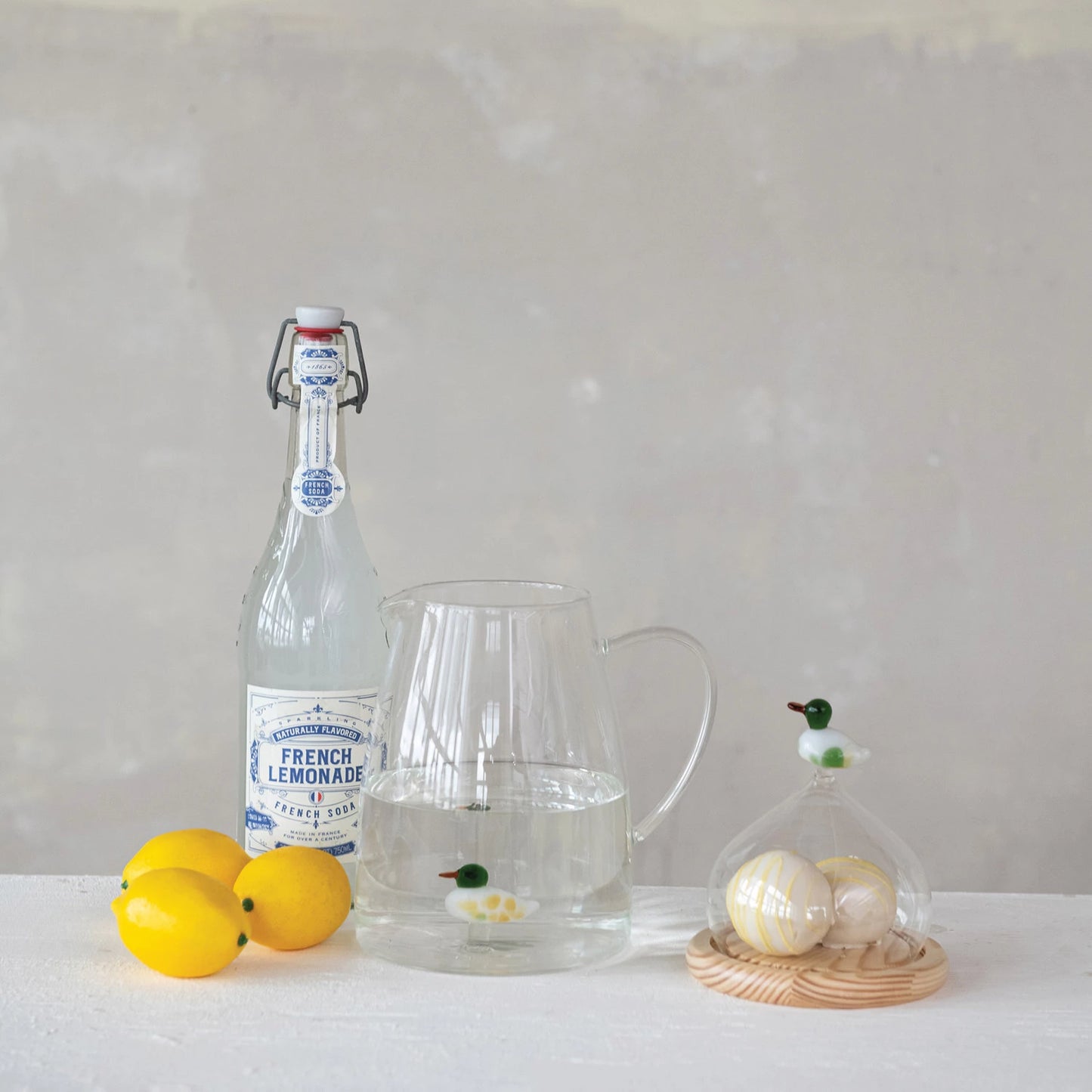 Glass Pitcher with Hand-Blown Duck Inside 2 Quart