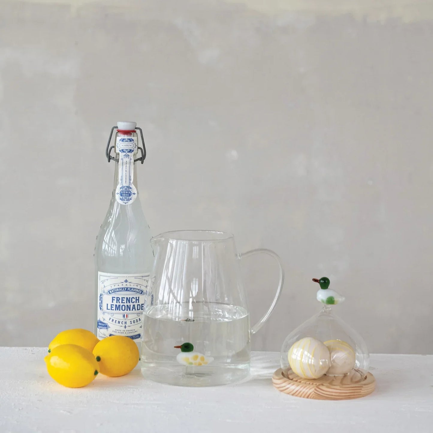Glass Pitcher with Hand-Blown Duck Inside 2 Quart