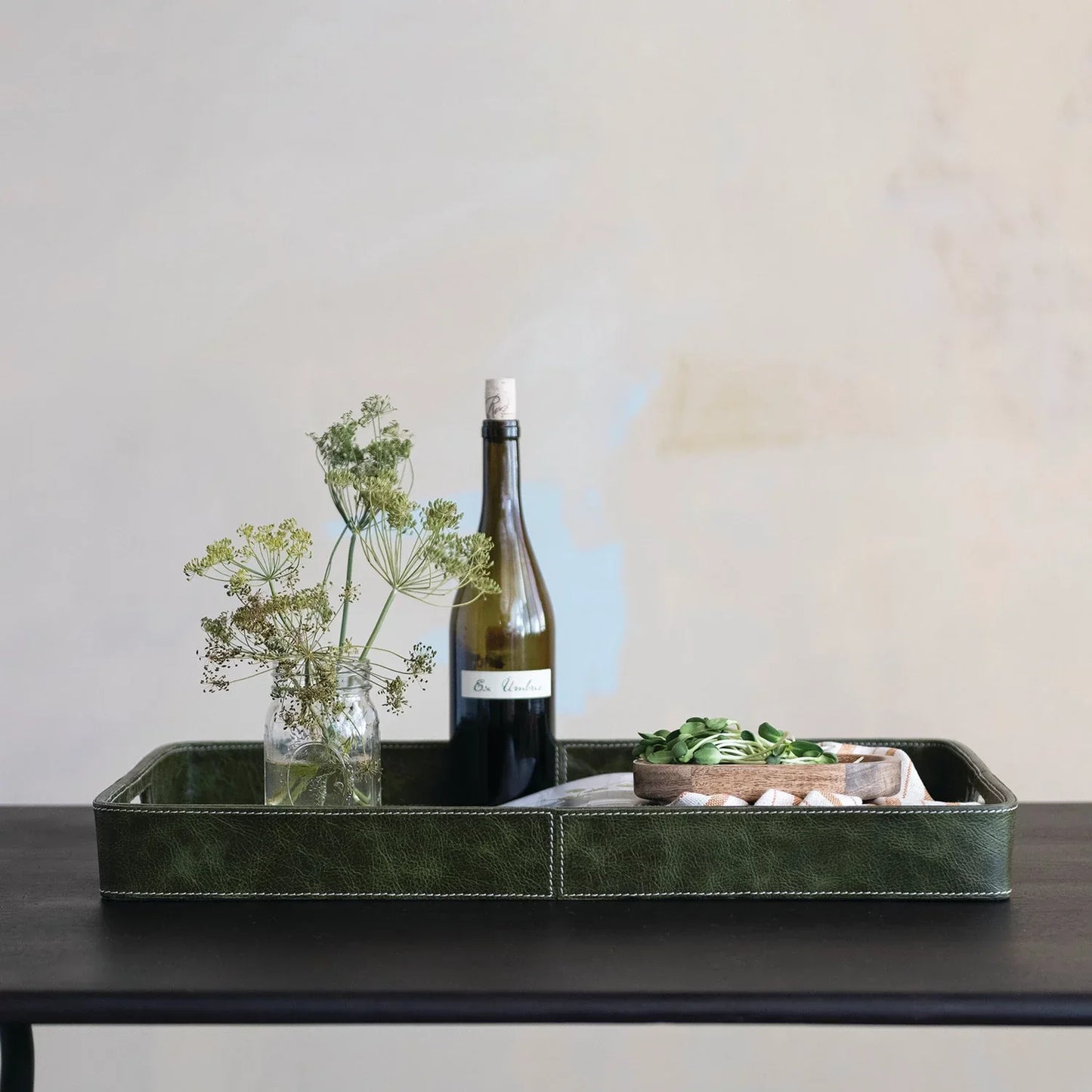 Decorative Leather Tray with Handles