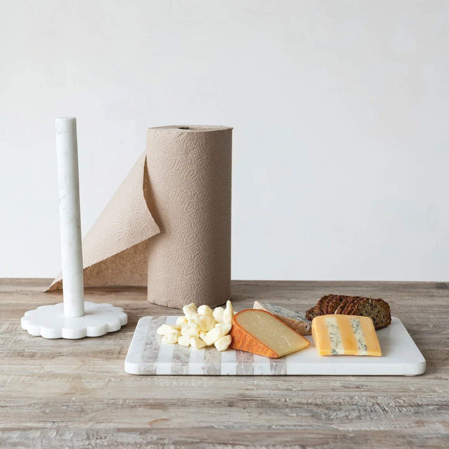 Marble Scalloped Paper Towel Holder, White