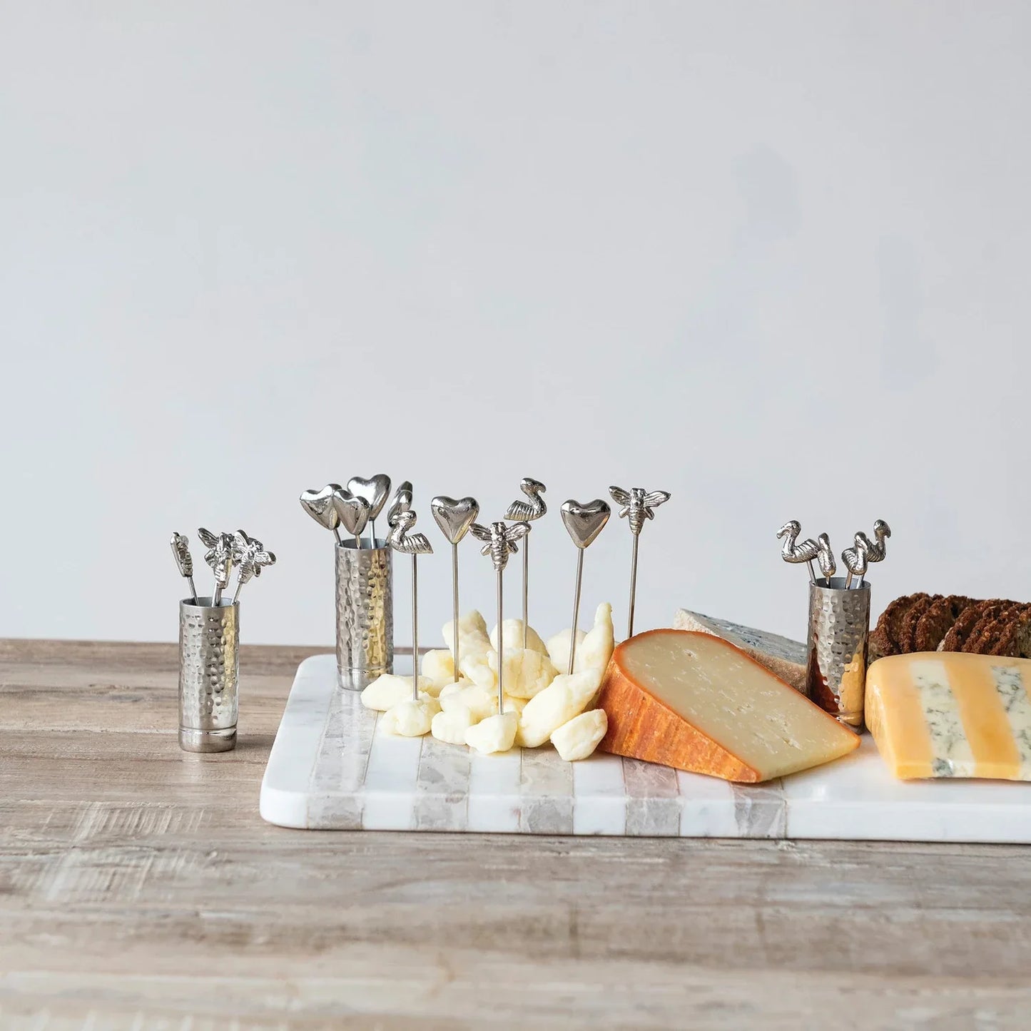 Aluminum Holder with (6) Stainless Steel Appetizer Picks with Bee Handles, Boxed Set of 7