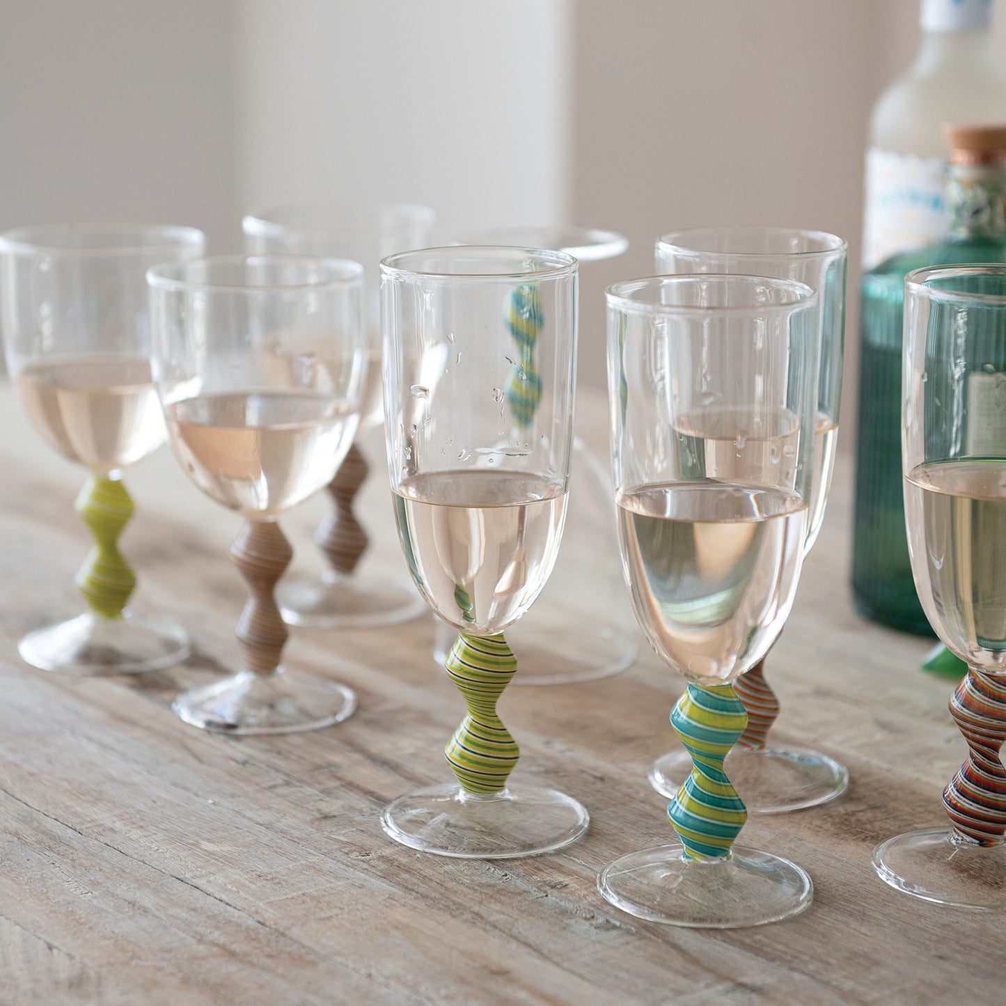 10 oz Hand-Blown Wine Glass with Shaped & Striped Stem