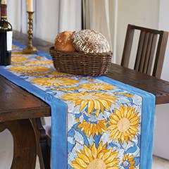 Couleur Nature Sunflower Yellow & Blue Table Runner 16x90 - Hand-Printed Table Linen