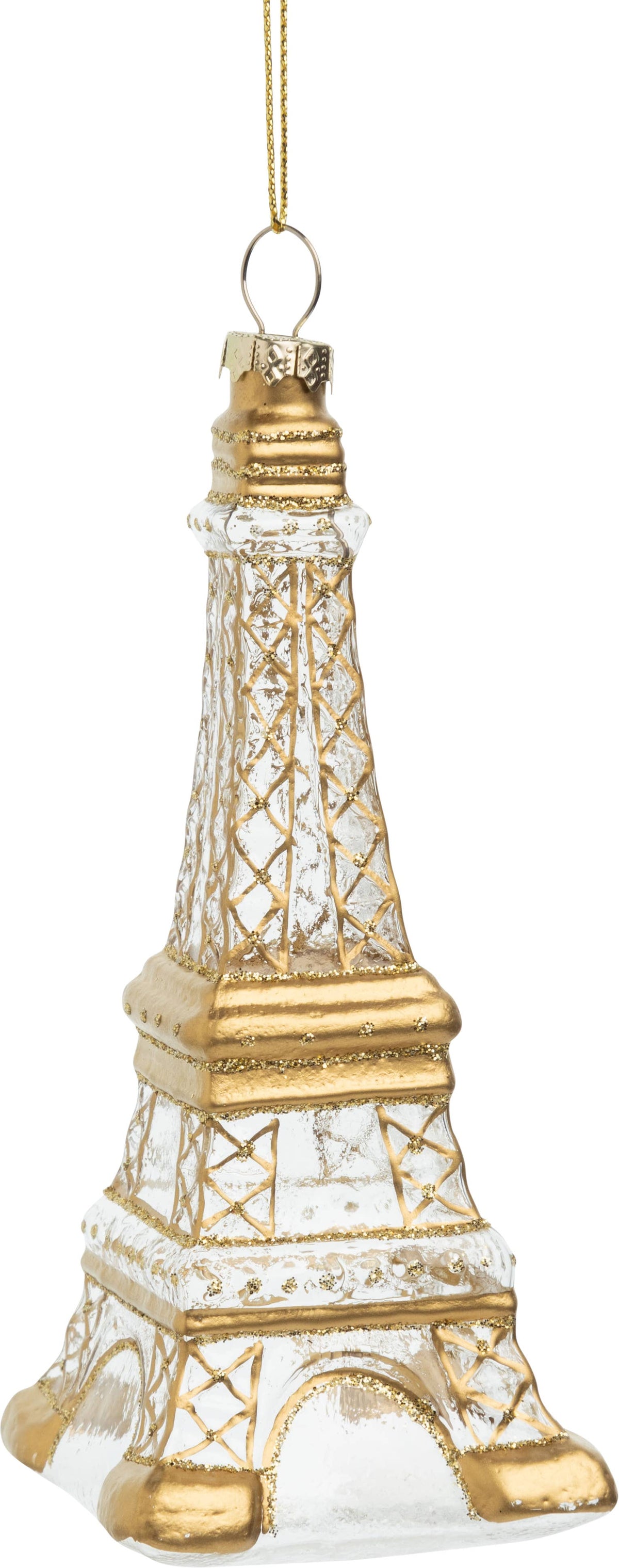 Glass Eiffel Tower Ornament, Clear with Gold Outline