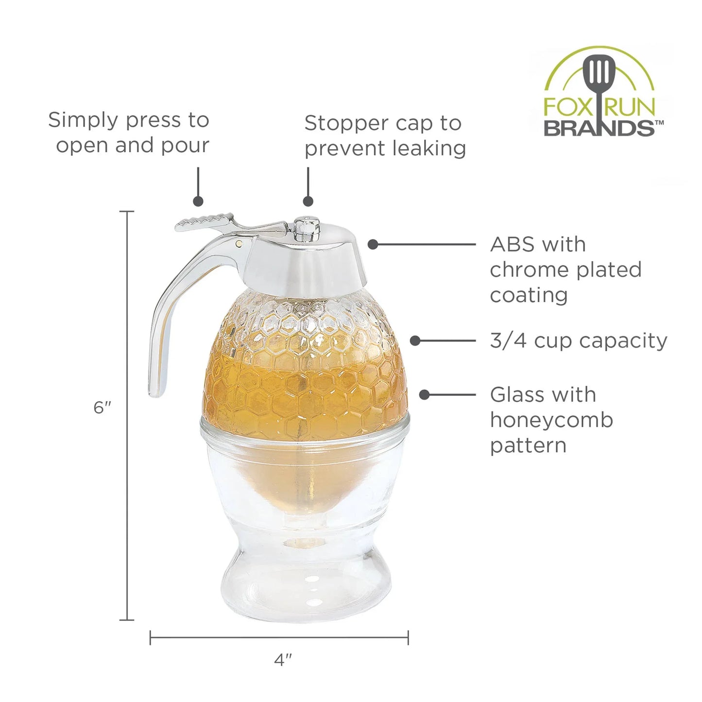 Glass Honey, Syrup Dispenser, 6-Ounce - Marcel’s Culinary Experience