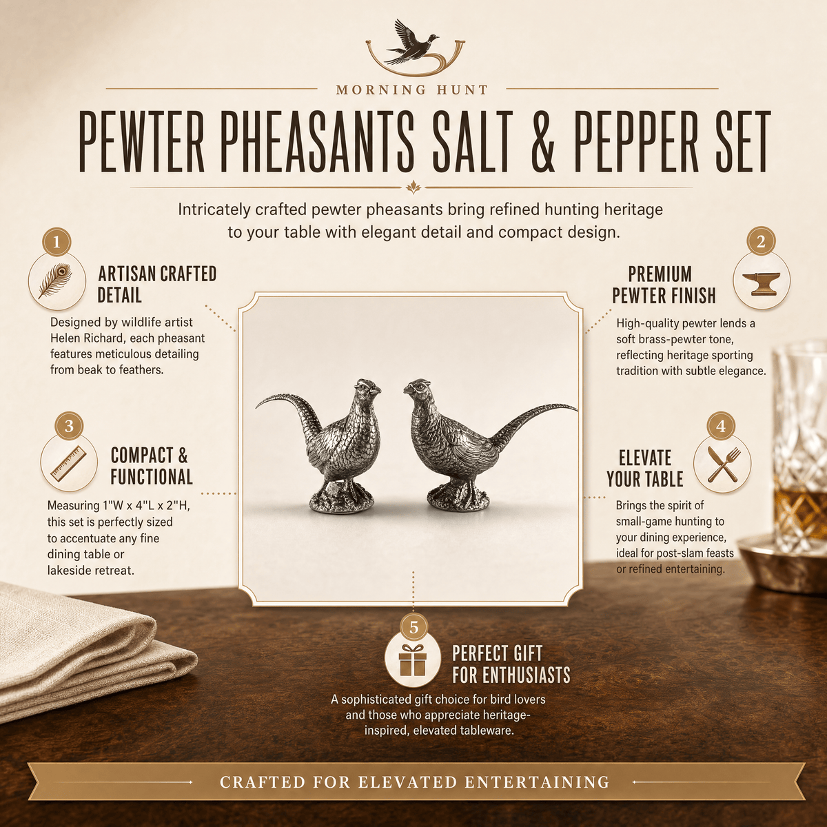 Pewter Pheasant Salt & Pepper Shakers