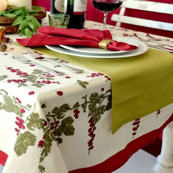 Couleur Nature Gooseberry Red & Green | French Tablecloths 59" x 86" - Marcel’s Culinary Experience