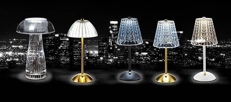 Fancy Shade LED Table Light - Gold/White - 12"H - Marcel’s Culinary Experience