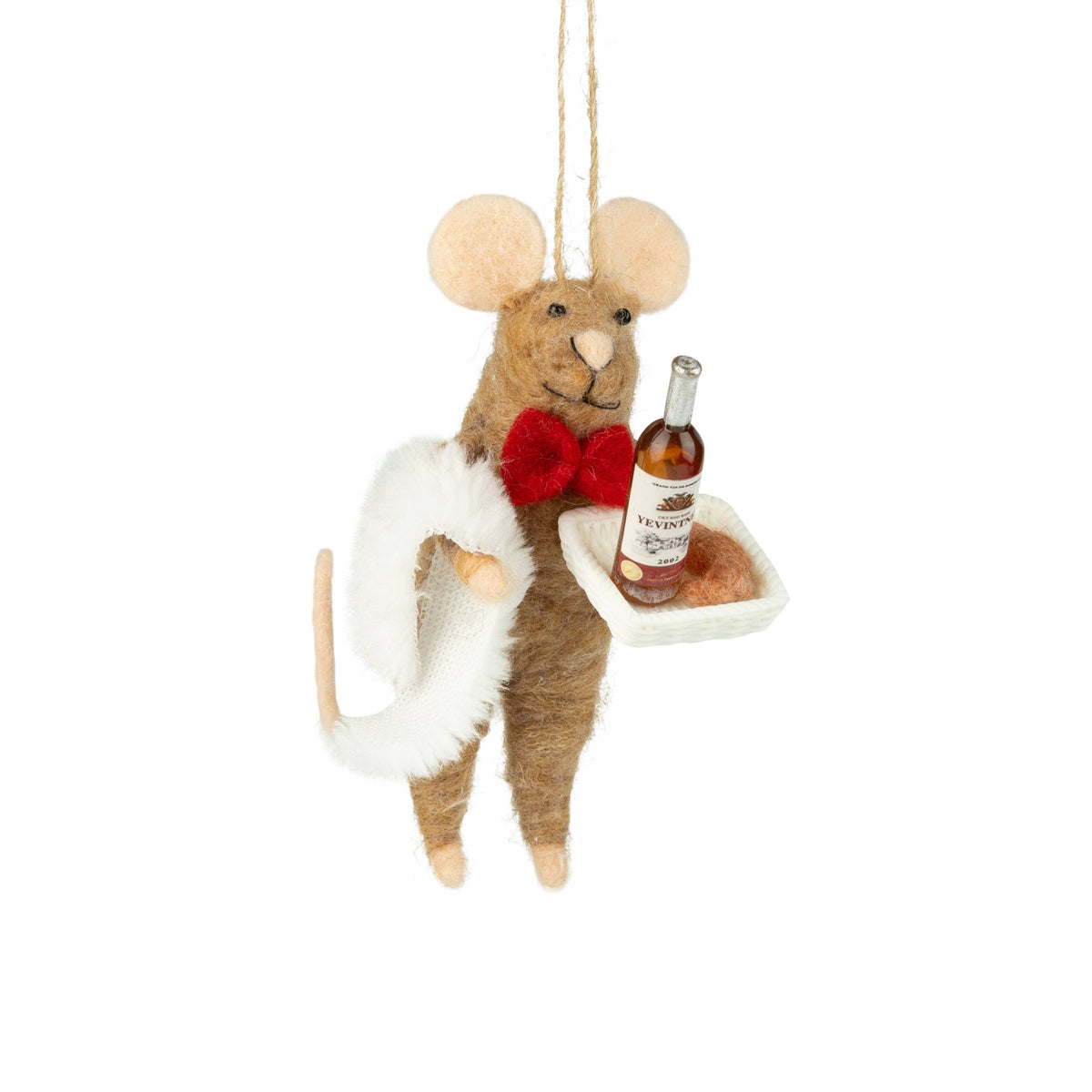 Felt Waiter Mouse Ornament with Wine Tray