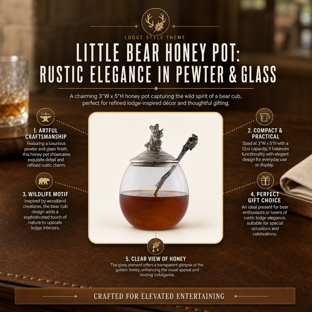 Glass & Pewter Little Bear Honey Pot | 5 Inch