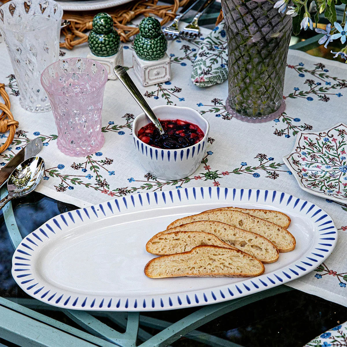 Juliska Sitio Stripe 15" Hostess Tray - Delft Blue