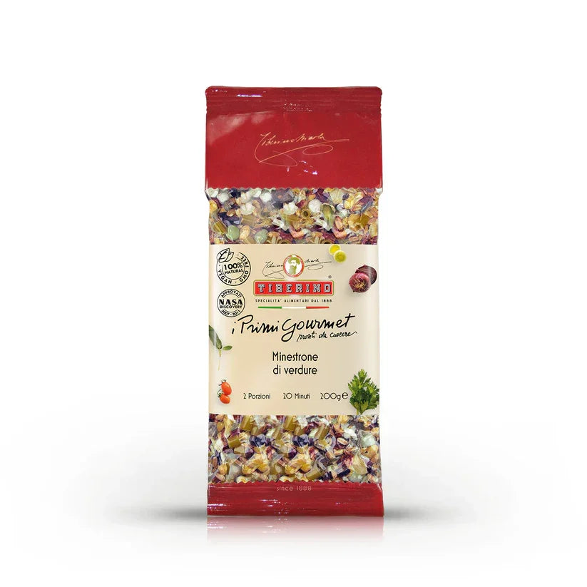 Tiberino I Primi Gourmet Minestrone di Verdure vegetable soup mix in transparent red package