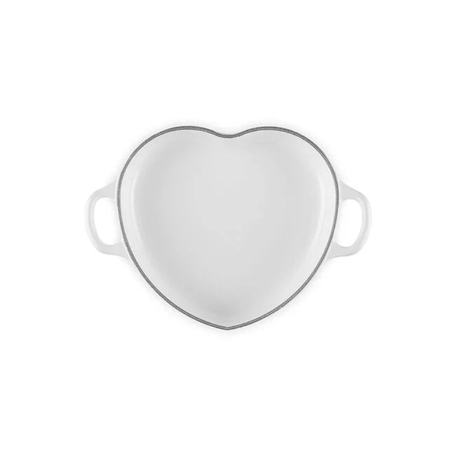 Le Creuset Shallow Heart Cocotte with Light Gold Heart Knob - White