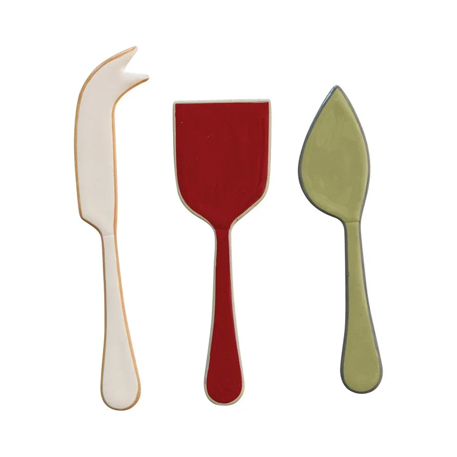 Enameled Stainless Steel Cheese Servers with Colored Edge, Set of 3 - Marcel’s Culinary Experience