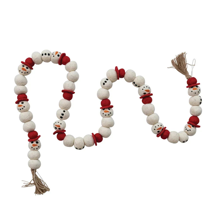 Handmade Wool Felt Snowman Garland with Jute Tassels - Marcel’s Culinary Experience