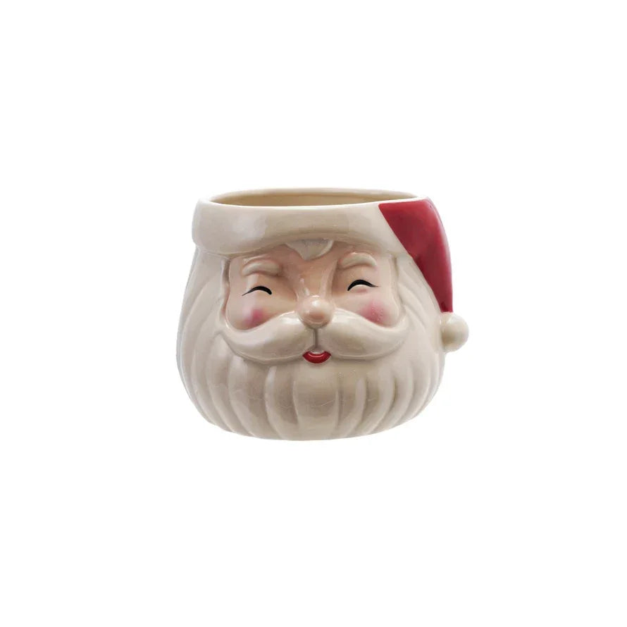 Stoneware Santa Head Shaped Planter, Red & White - Marcel’s Culinary Experience
