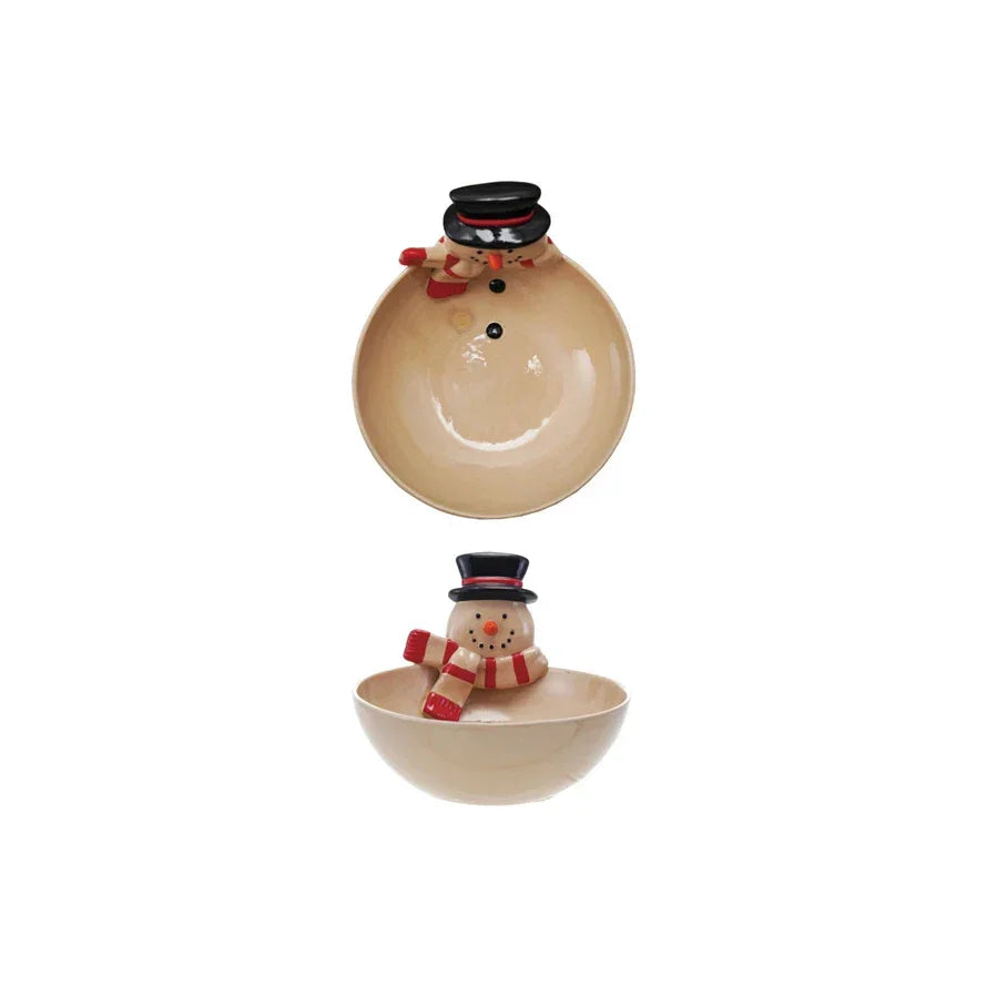 Hand-Painted Stoneware Bowl with 3D Snowman Head - Marcel’s Culinary Experience