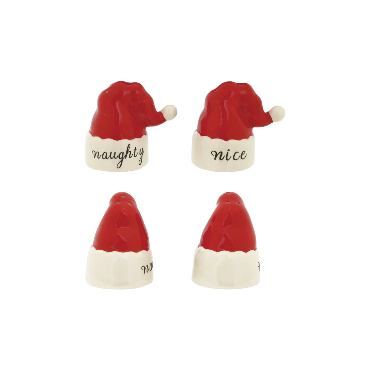 Hand-Painted Santa Hat Salt & Pepper Shakers | Naughty & Nice