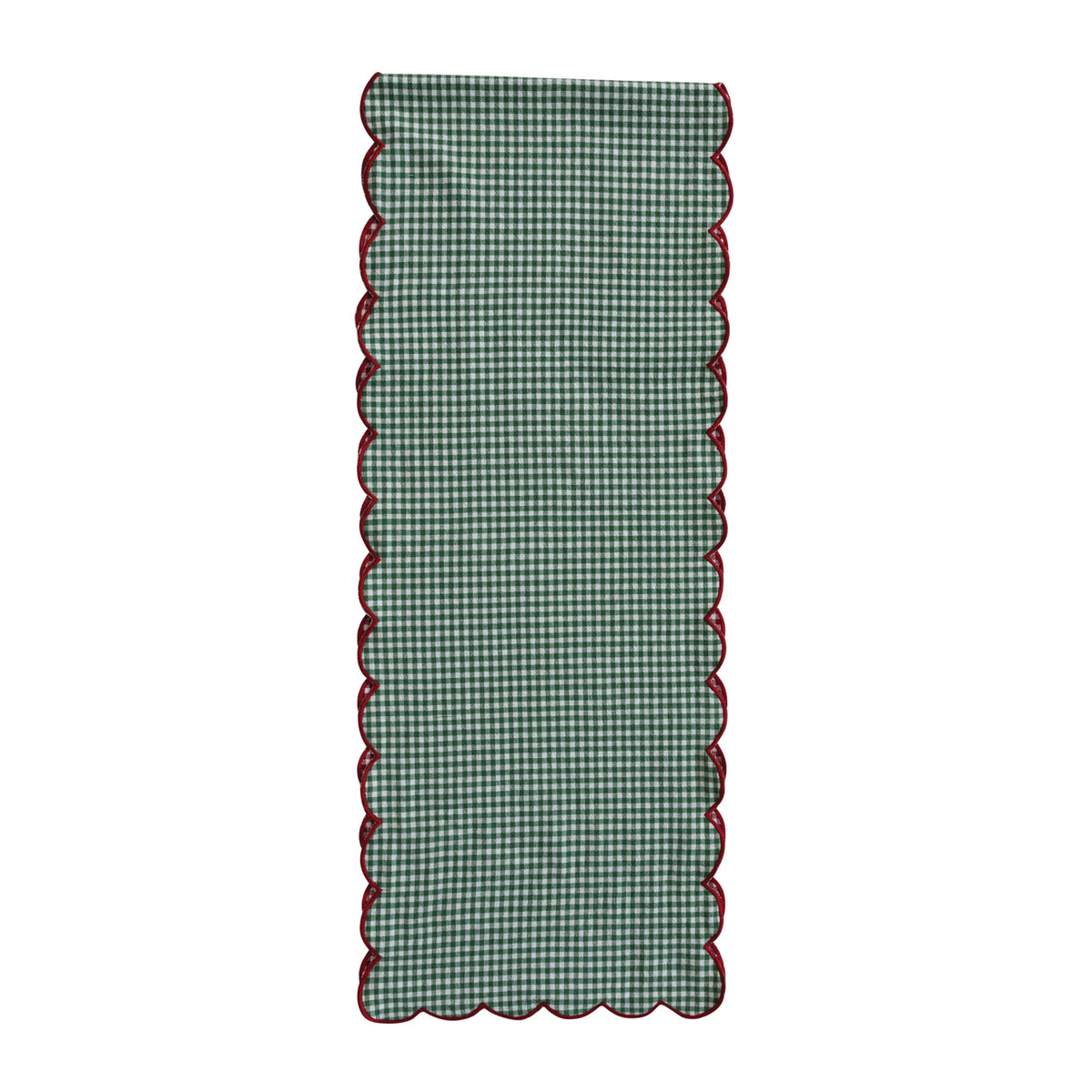 Scalloped Gingham Cotton Table Runner, 72 x 14 Inches