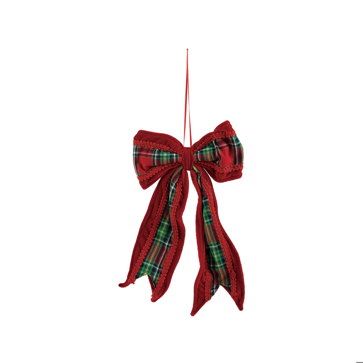 Oversized Red & Green Plaid Fabric & Velvet Bow Ornament