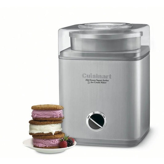 Cuisinart 2Qt Frozen Yogurt Sorbet & Ice Cream Maker with three ice cream cookie sandwiches on plate
