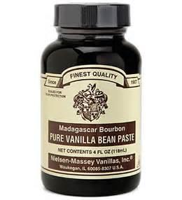 Bottle of Madagascar Bourbon pure vanilla bean paste with black cap and labeled beige packaging