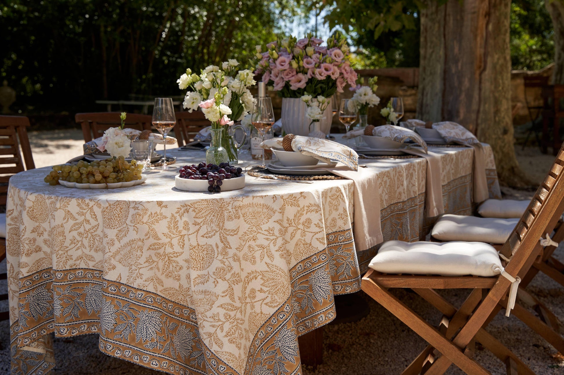 Chloe Blue & Brown Tablecloth - Marcel’s Culinary Experience