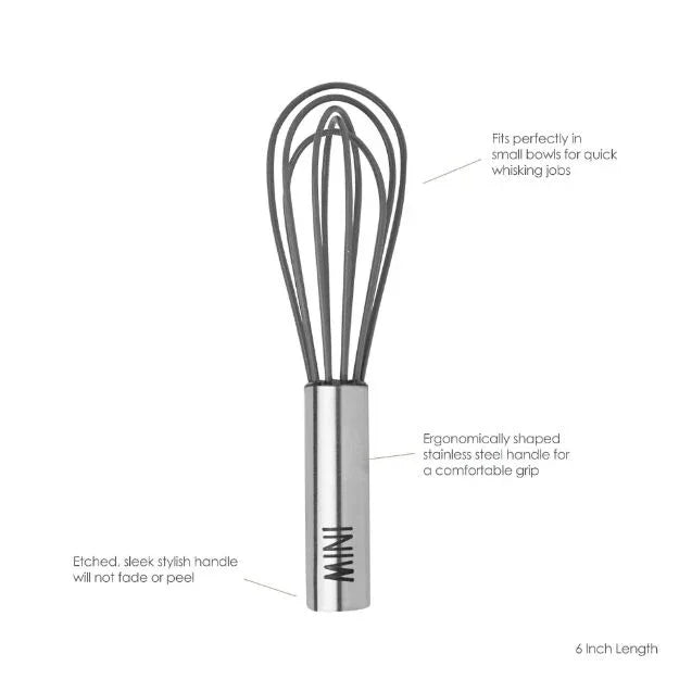 Tovolo 6" Silicone Coated Stainless Steel Mini Whisk - Charcoal - Marcel’s Culinary Experience