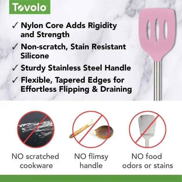 Tovolo SILICONE SLOTTED TURNER SS HANDLE PINK SORBET - Marcel’s Culinary Experience
