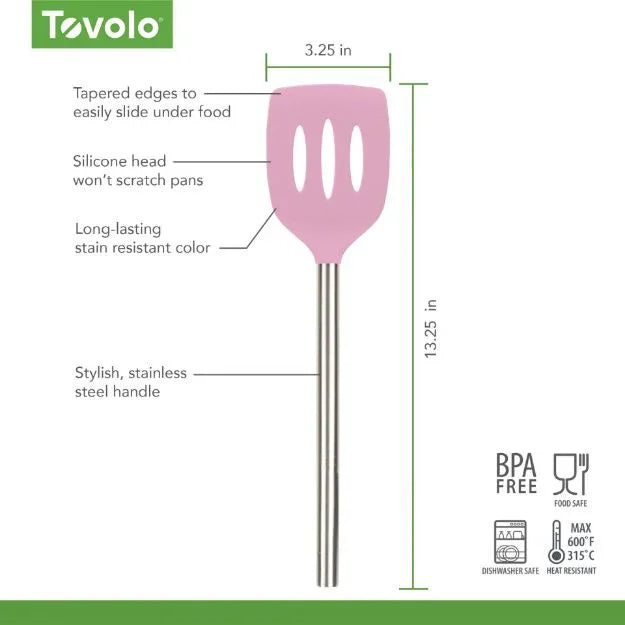 Tovolo SILICONE SLOTTED TURNER SS HANDLE PINK SORBET - Marcel’s Culinary Experience