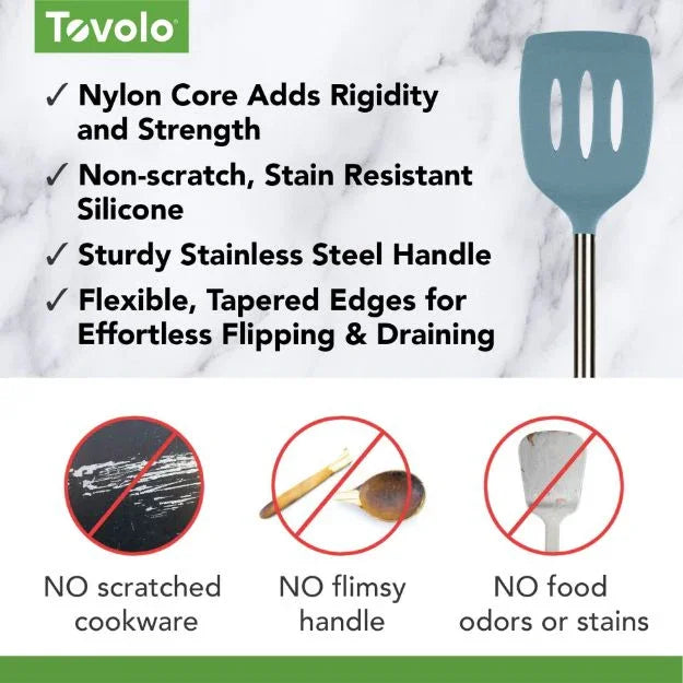 Tovolo SILICONE SLOTTED TURNER SS HANDLE BLUE SLATE - Marcel’s Culinary Experience