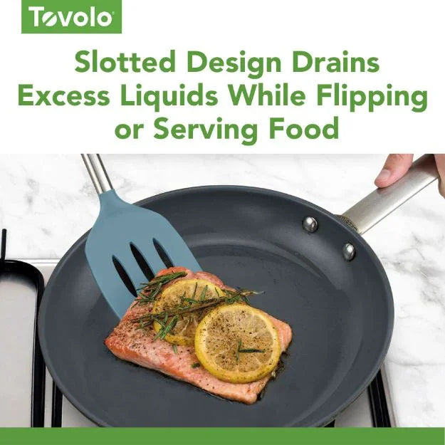 Tovolo SILICONE SLOTTED TURNER SS HANDLE BLUE SLATE - Marcel’s Culinary Experience