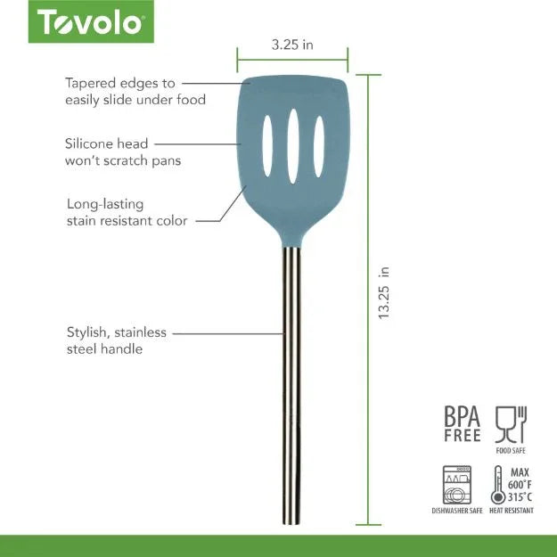 Tovolo SILICONE SLOTTED TURNER SS HANDLE BLUE SLATE - Marcel’s Culinary Experience