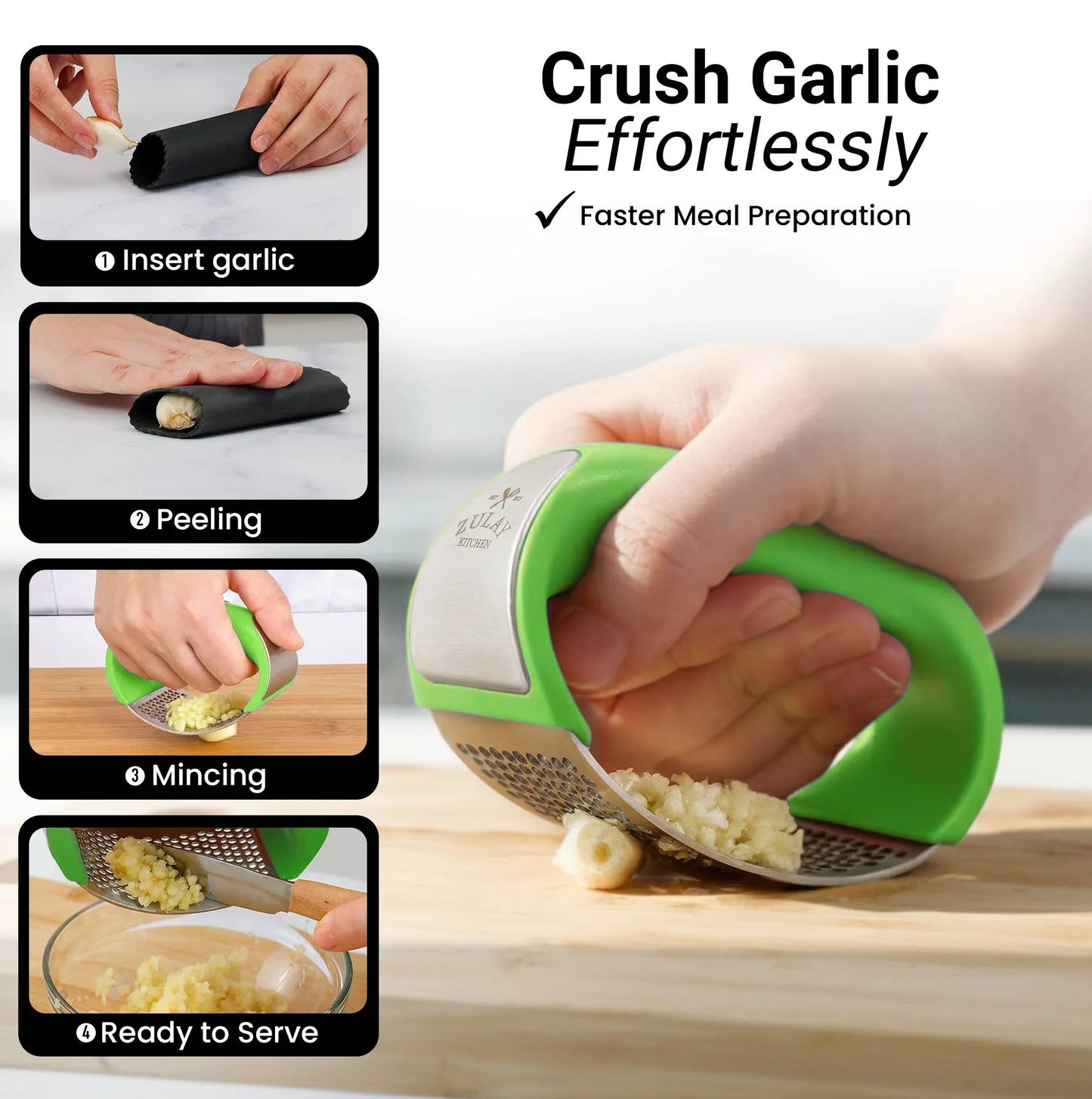 Garlic Press Rocker With Silicone Peeler & Scraper Set