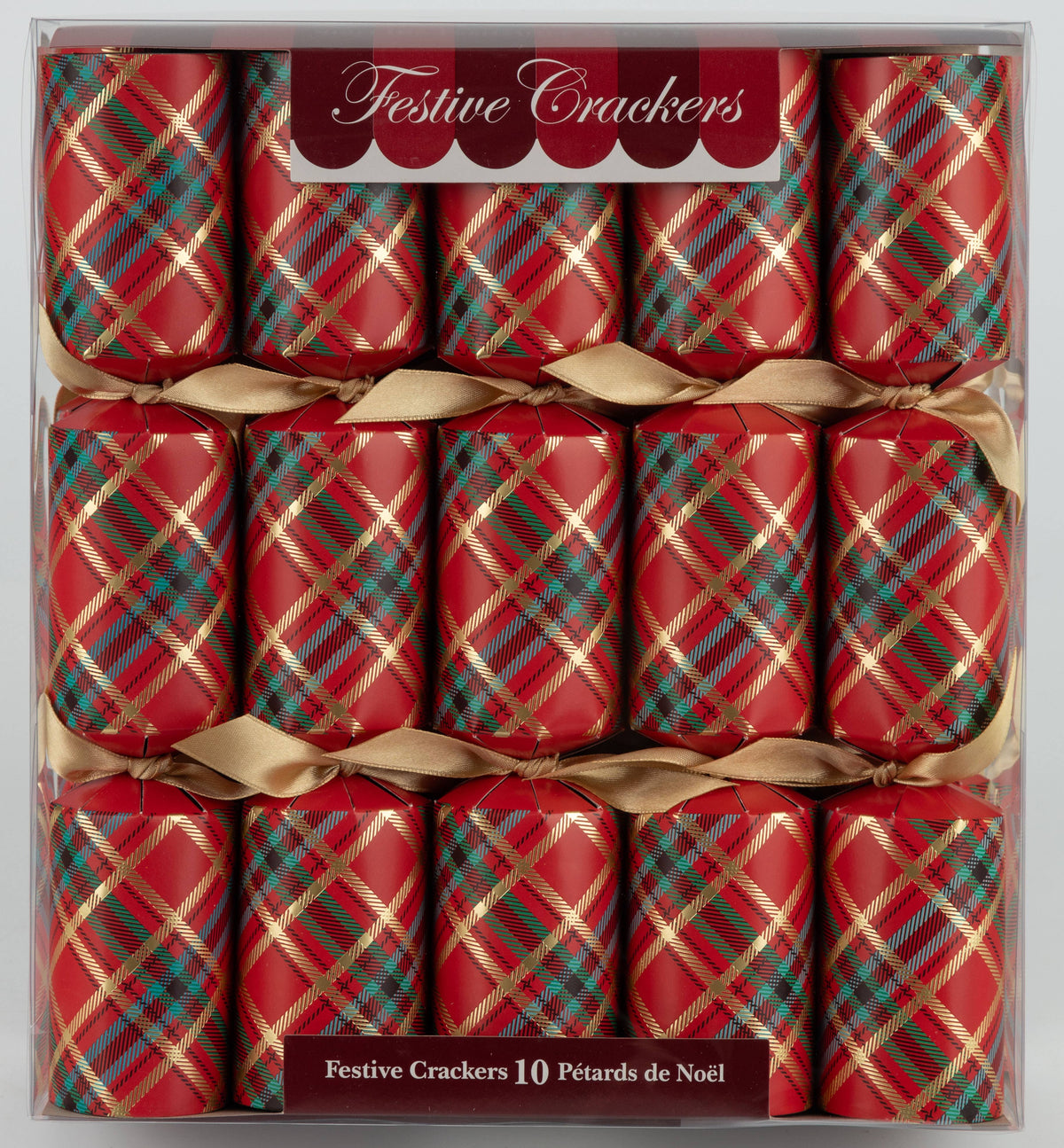 Harlequin Tartan Christmas Crackers, 11-Inch, Box of 10