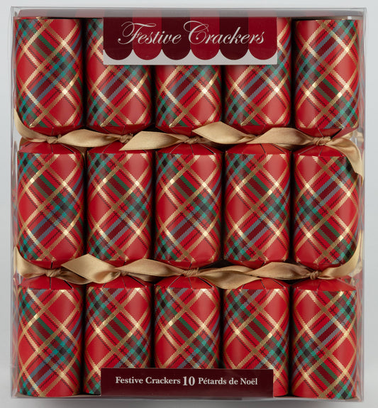 Harlequin Tartan Christmas Crackers, 11-Inch, Box of 10