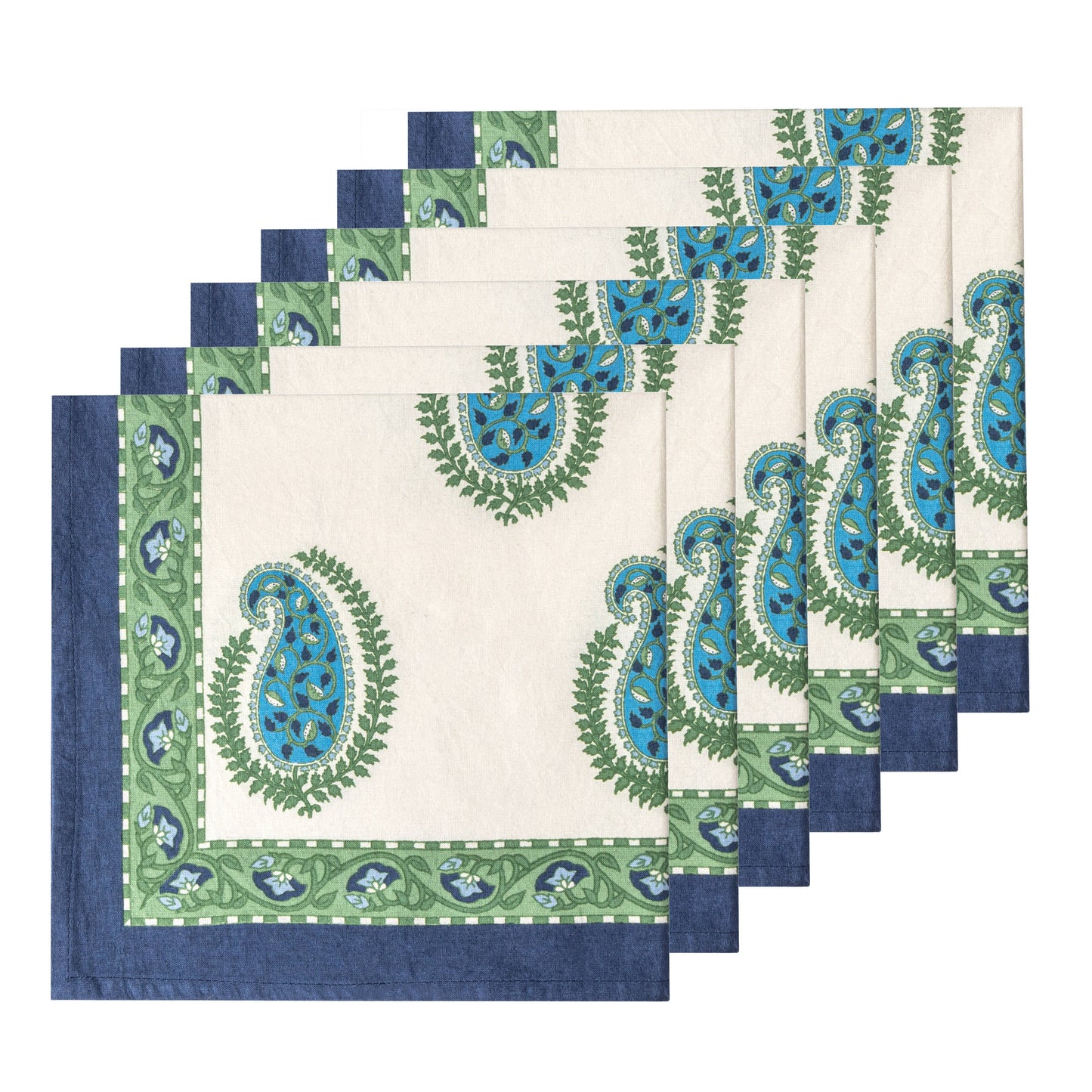 Couleur Nature Cassis Blue & Green Dinner Napkins - Hand-Printed Cloth Napkins Set of 6