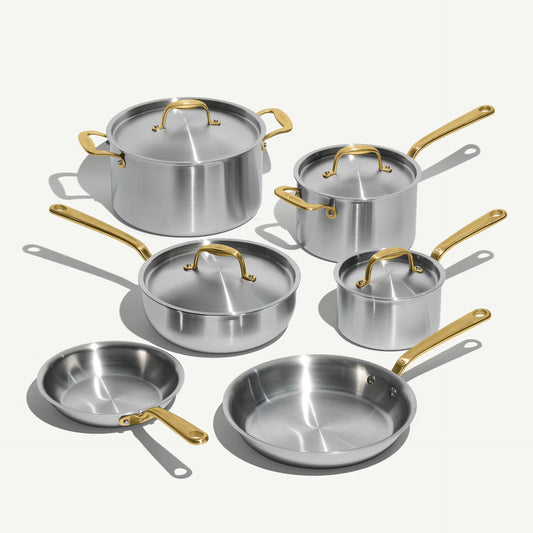 Made In Limited Edition 10-Piece Stainless Clad Set with Antique Brass Handles