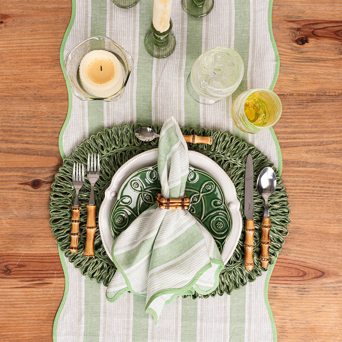 Juliska Cabana Stripe 18"x90" Table Runner - Seagrass