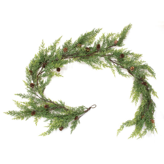 Glistening Weeping Cedar & Pine Cones Garland - 6 Ft. - Marcel’s Culinary Experience