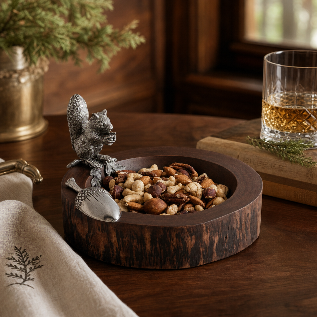Standing Squirrel Nut Bowl & Acorn Scoop