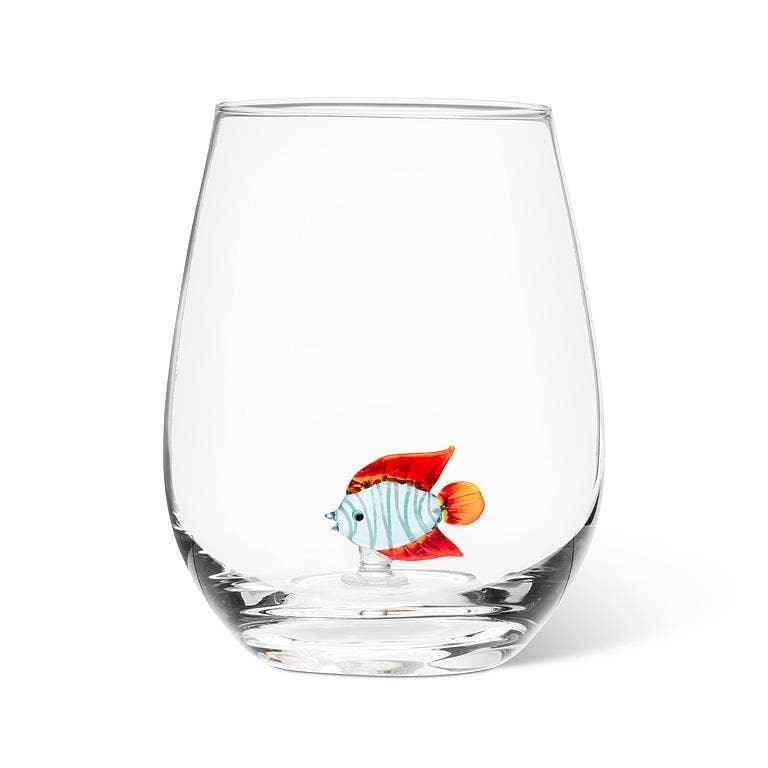 Fish Icon Stemless Wine Glass-4.5"H