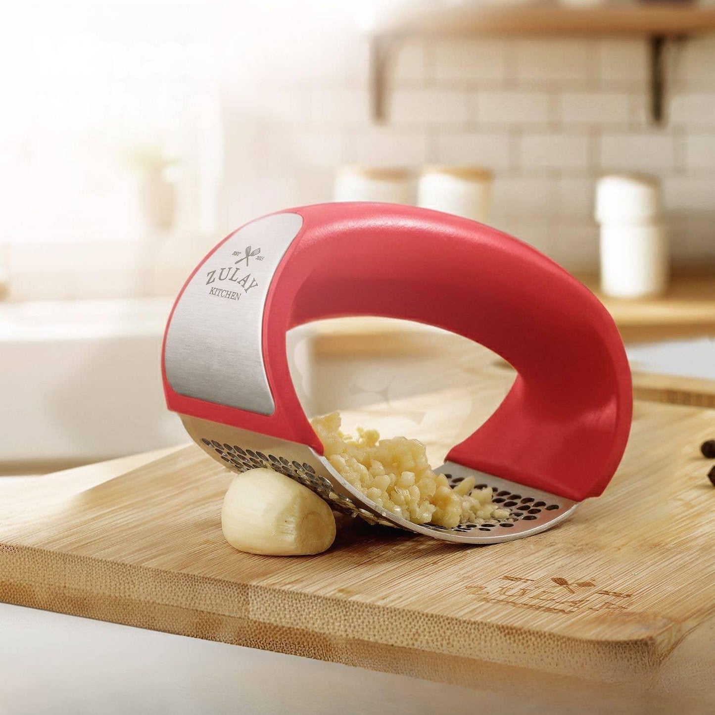 Garlic Press Rocker With Silicone Peeler & Scraper Set