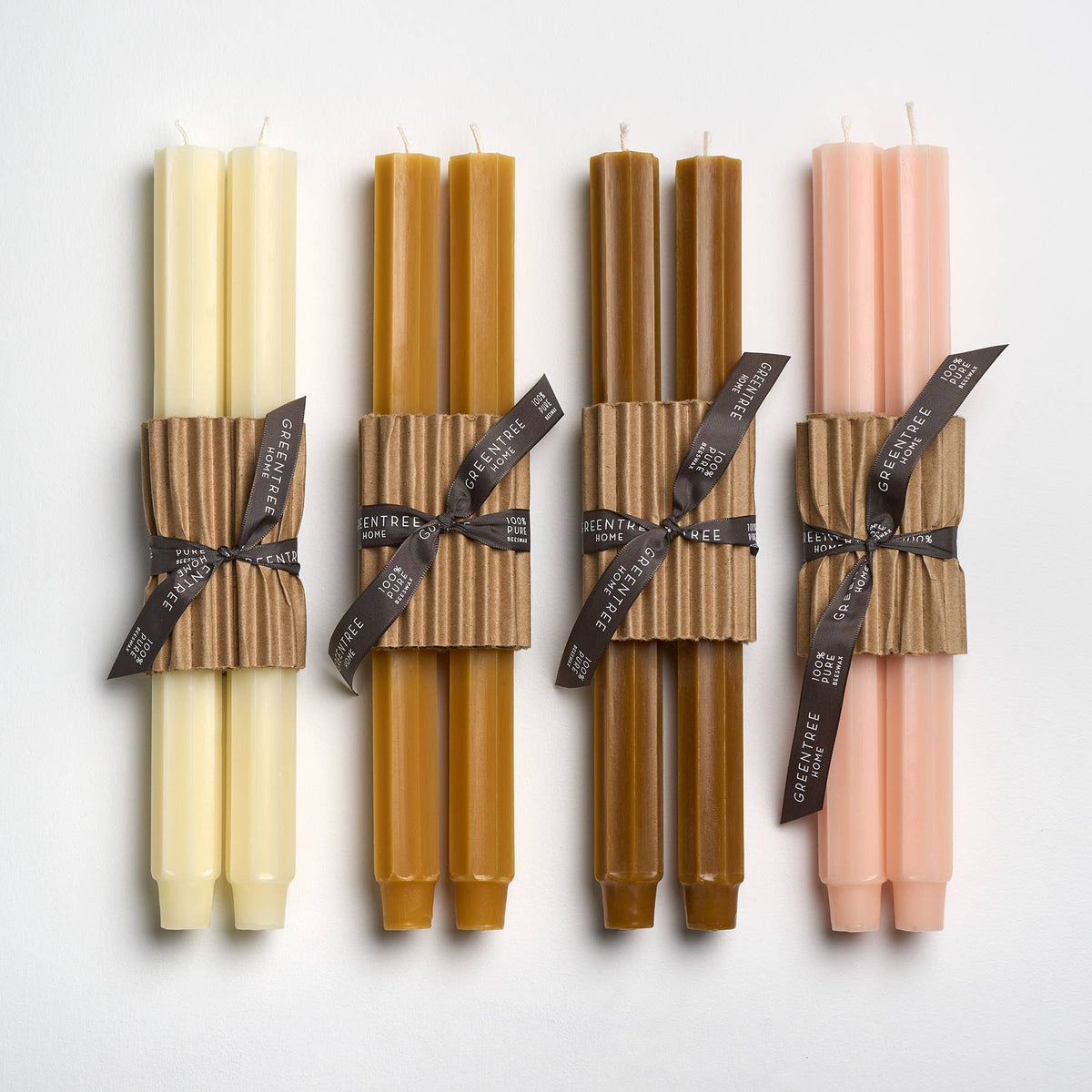 Greentree Home Fluted Church Taper Handmade Beeswax Candles 12"