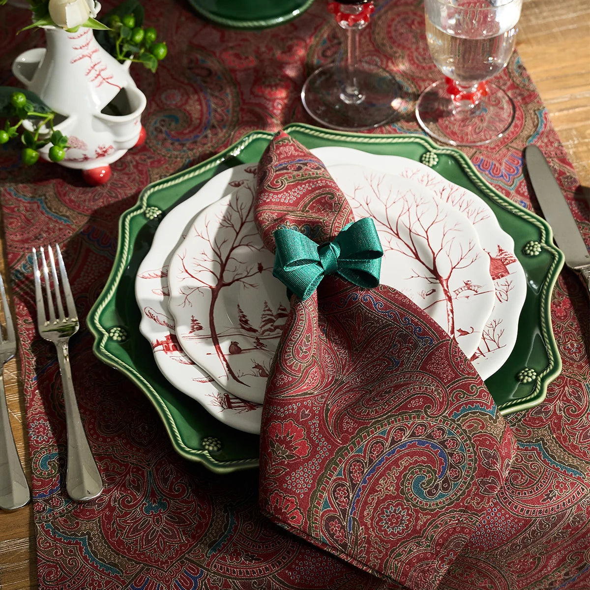 Juliska Paisley Table Runner - Red, 18" x 90"