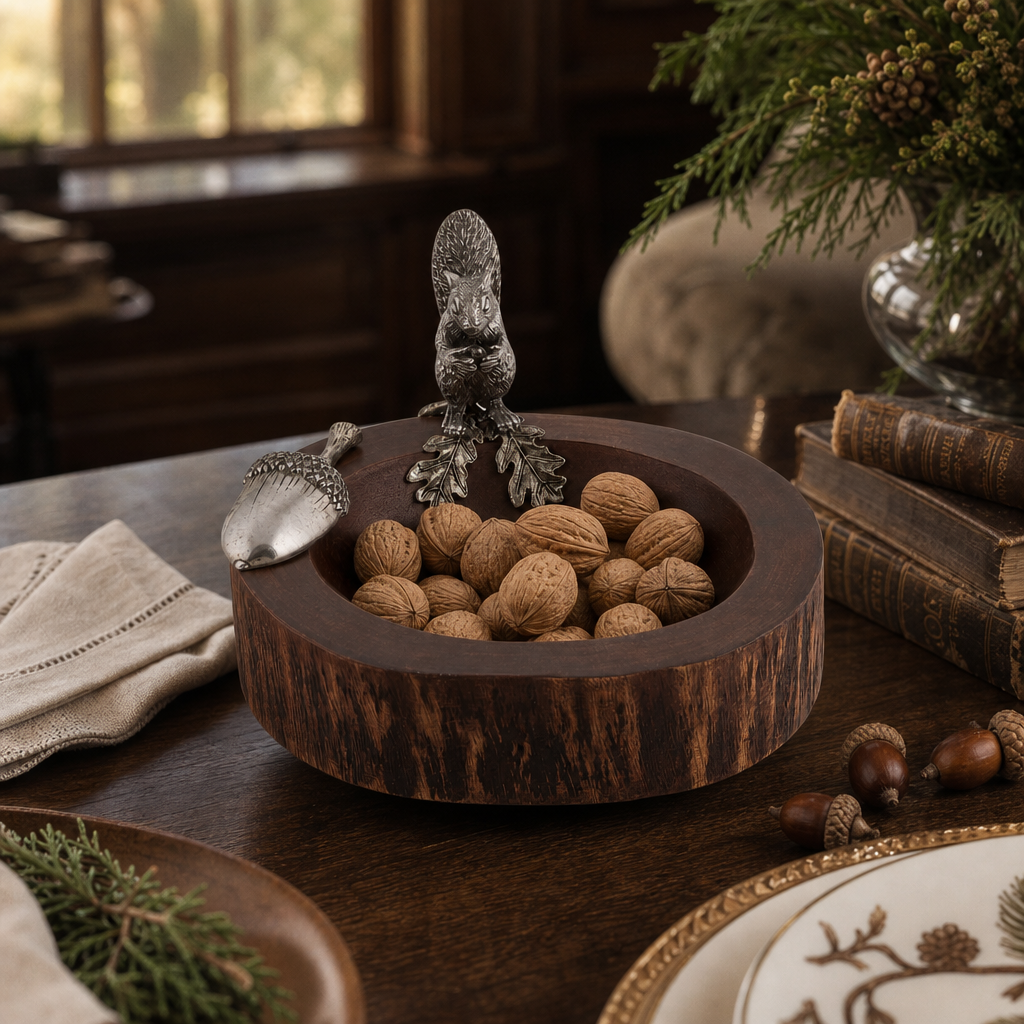 Standing Squirrel Nut Bowl & Acorn Scoop