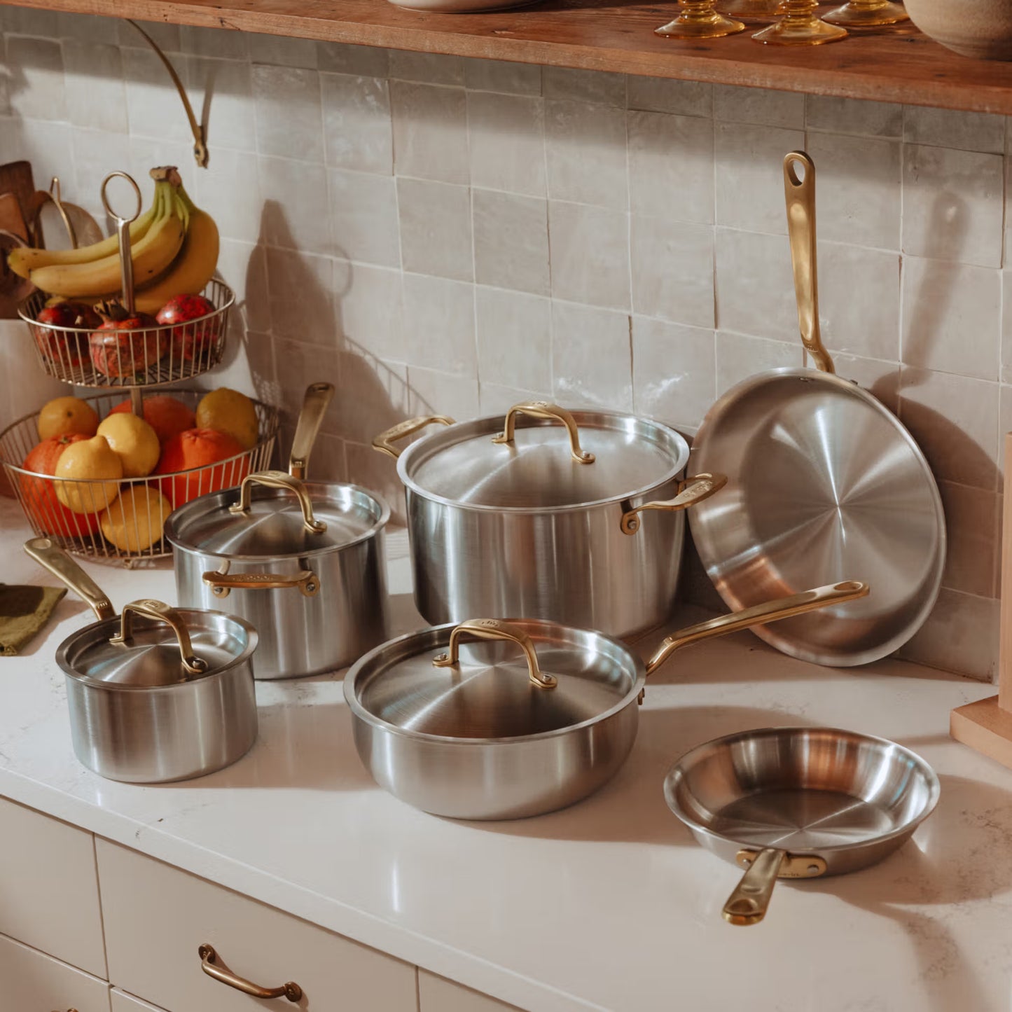 Made In Limited Edition 10-Piece Stainless Clad Set with Antique Brass Handles