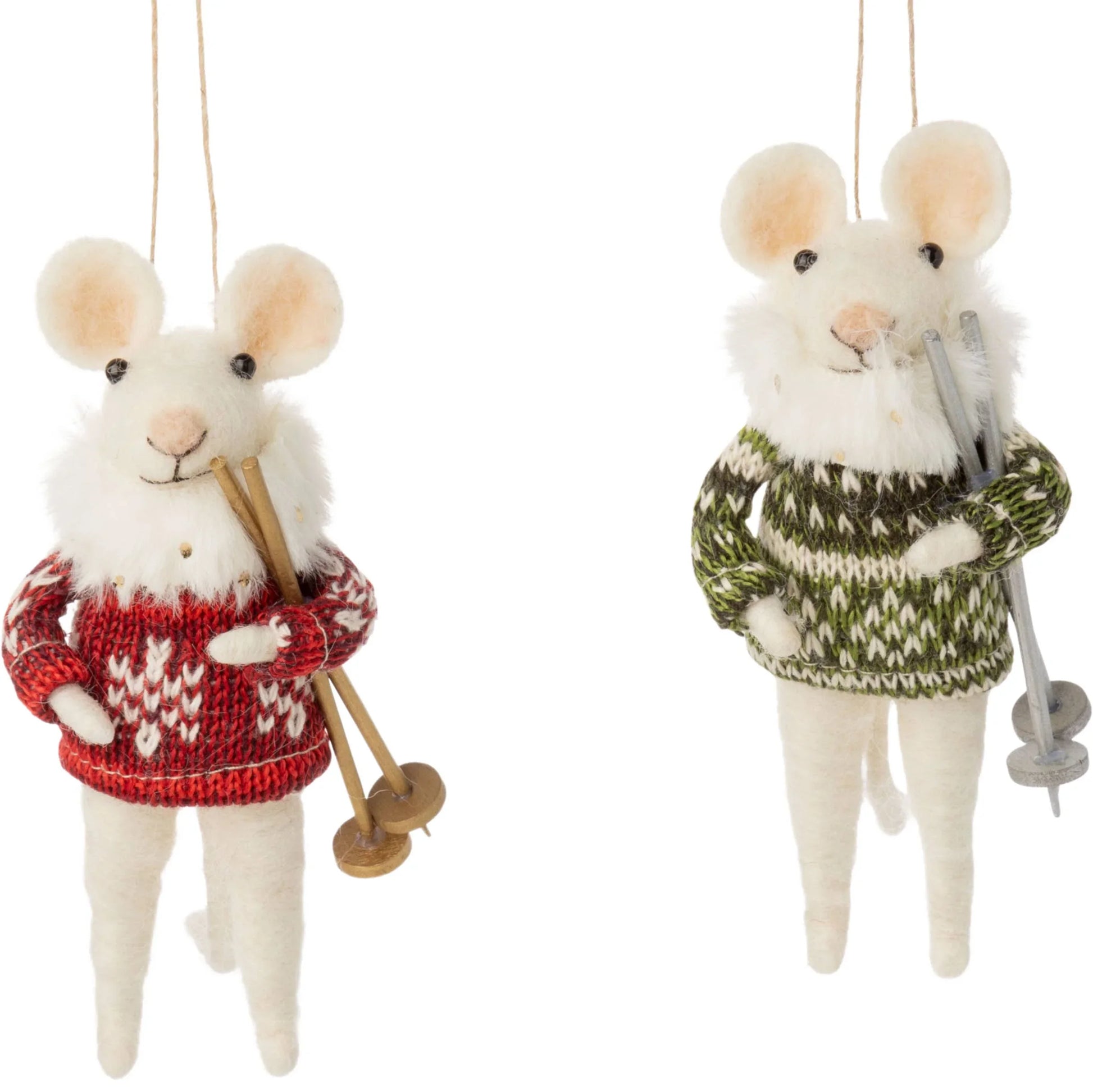 Assorted felt mouse ornament with ski poles, 4.25in - Marcel’s Culinary Experience