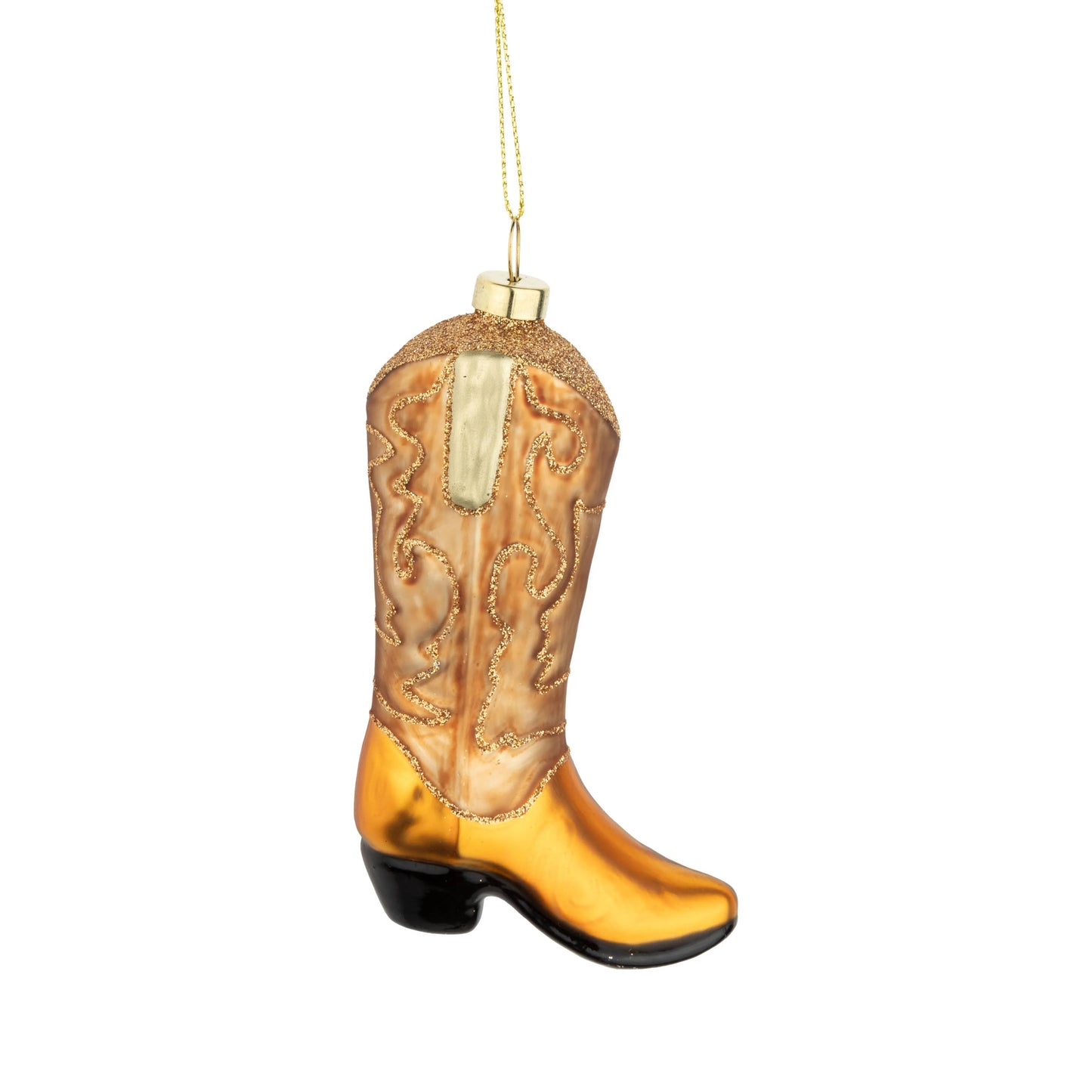 Glass cowboy boot ornament,gold and brown,4.75in - Marcel’s Culinary Experience