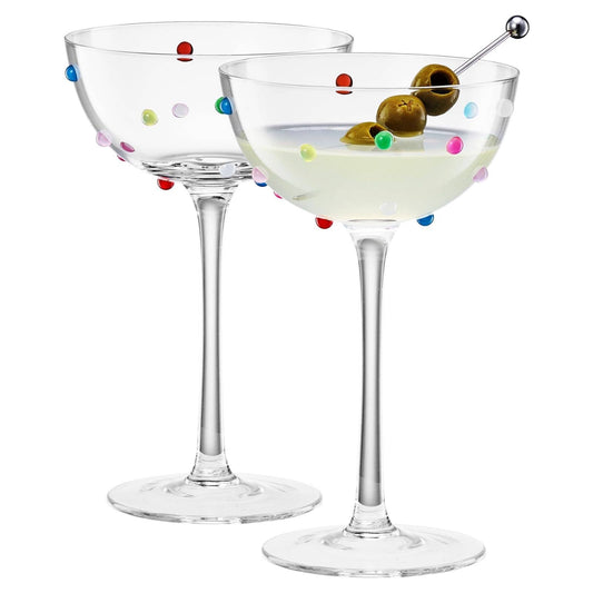 Vintage Confetti Coupe Glasses - Handcrafted Set of 2, 7.44 oz